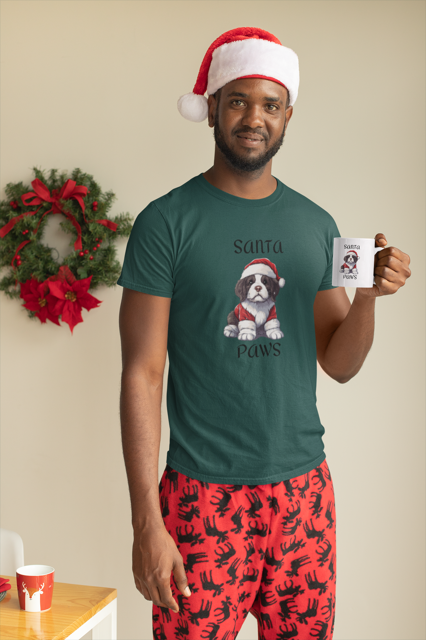 Santa Paws - St. Bernard - Christmas T-shirt