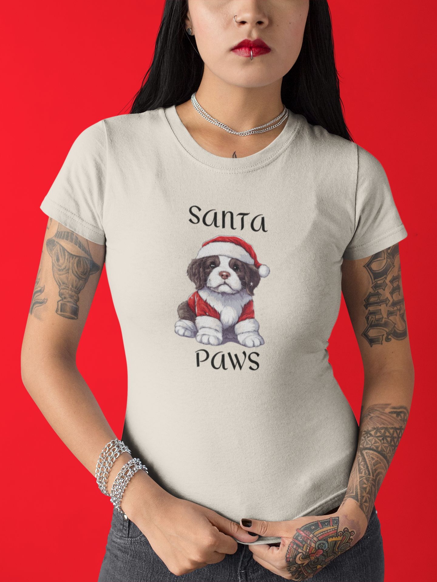 Santa Paws - St. Bernard - Christmas T-shirt