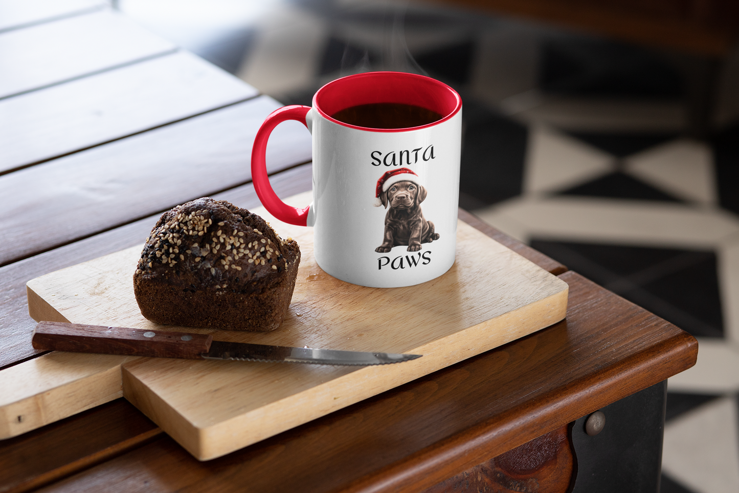 Christmas Santa Paws Mugs - Chocolate Lab