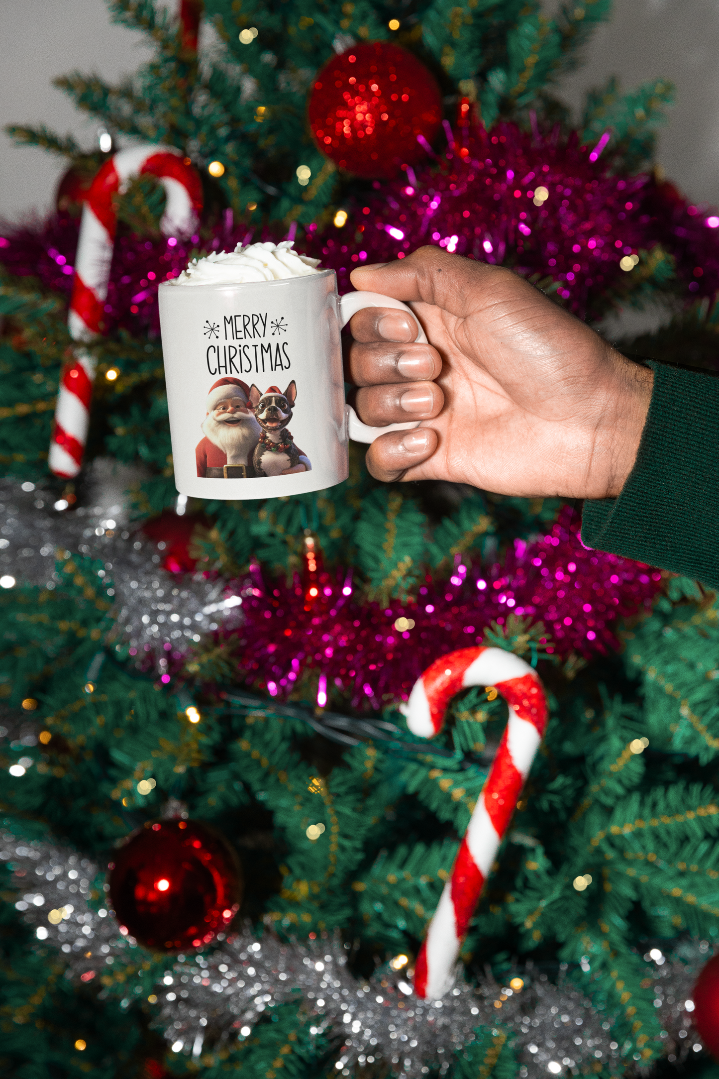 Funny Christmas Mug - Santa and Adorable Boston Terrier