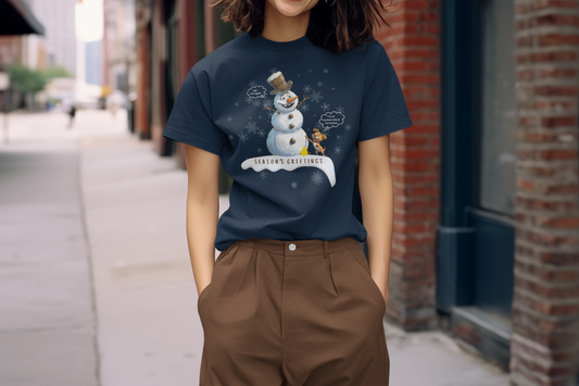 Snowman + Puppy - Christmas T-shirt