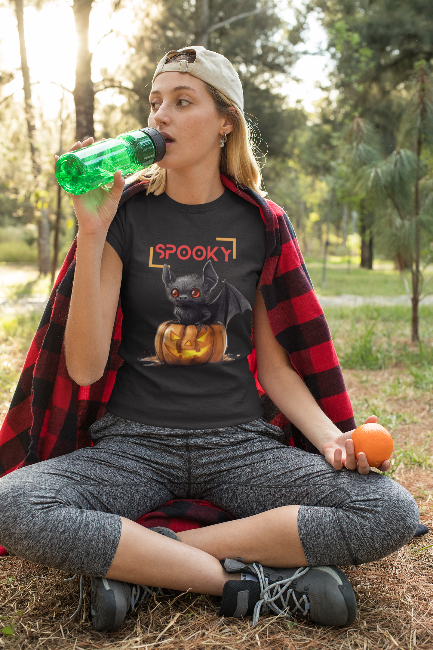 Look Fangtastic in this Spooky Bat and Pumpkin Halloween T-shirt!