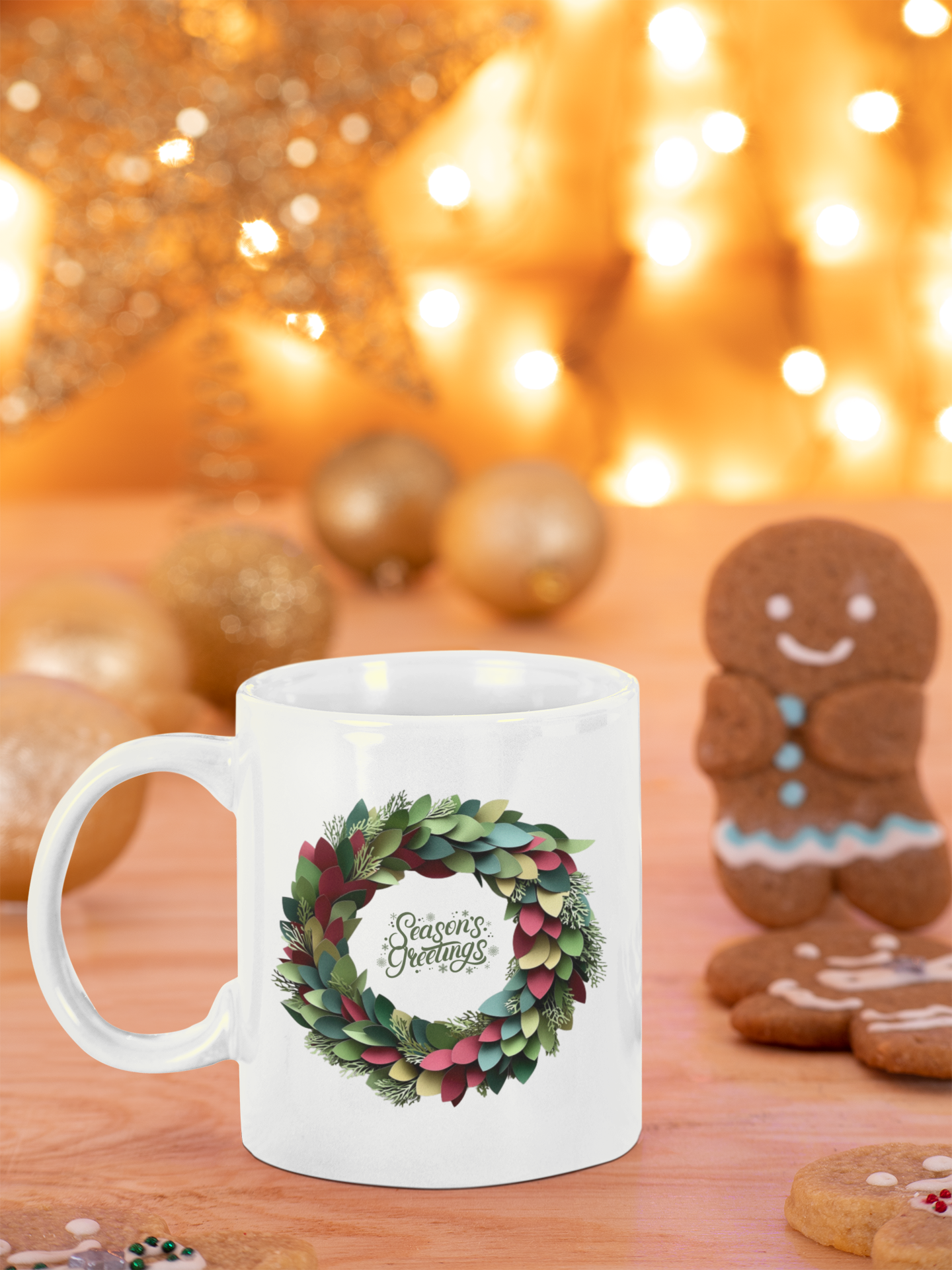 Christmas Wreath Ceramic Mug - Season's Greetings! (Design A)