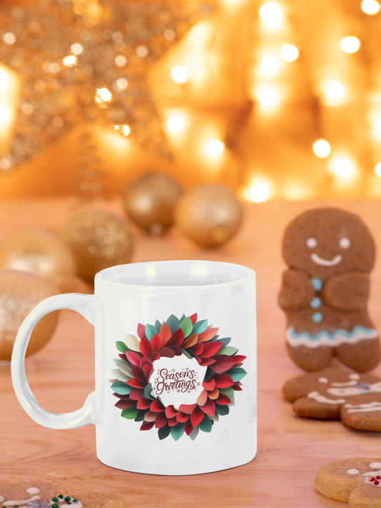 Christmas Wreath Ceramic Mug - Season's Greetings! (Design B)