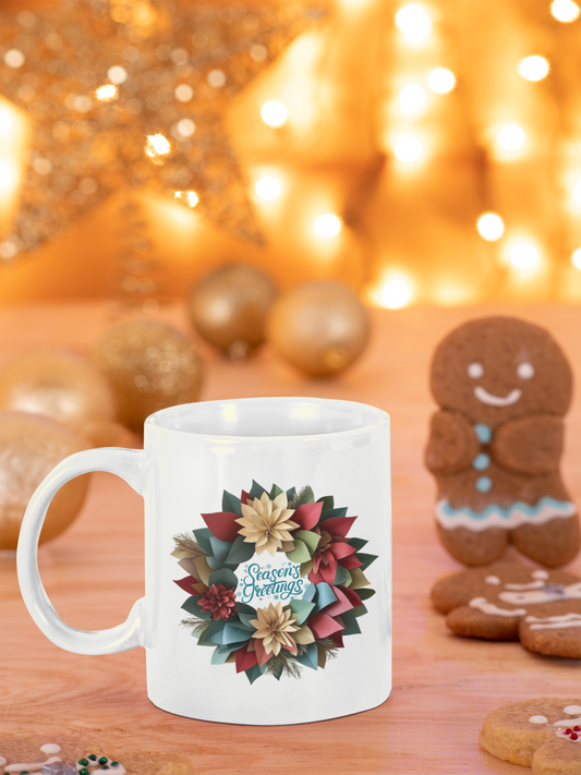 Christmas Wreath Ceramic Mug - Season's Greetings! (Design C)